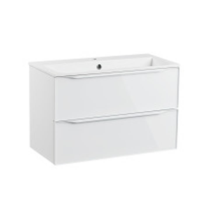 Roper Rhodes Frame 800mm Wall Mounted Basin Unit with Double Drawers in Gloss White - FRM800D.W